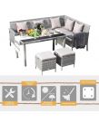 Outsunny Rattan Dining Corner Sofa Set, Light Grey - 6 Seater