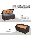 Outsunny  Wicker Rattan Storage Box Seat With Cushion - Brown