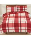 Thermal Duvet Cover With Pillow Case Red Check Tartan Brushed Fleece King Size