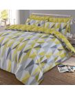 Dreamscene Billie Duvet Cover with Pillowcase Reversible Geometric Triangle Bedding Set, Yellow Ochre Grey - Double