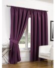 Luxury Faux Silk Blackout Curtains Including Tiebacks - Aubergine 46x72