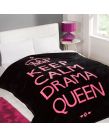 Dreamscene Large Soft Blanket Throw Keep Calm Drama Queen Black Pink 200 x 240cm