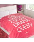 Dreamscene Large Soft Blanket Throw Keep Calm Drama Queen Pink White 200 x 240cm