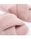 OHS Faux Fur Cross Strap Slippers - Blush