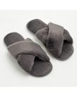 OHS Faux Fur Cross Strap Slippers - Grey