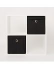 OHS Faux Linen Storage Box With Lid, Black - 2 Pack