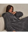 OHS Teddy Fleece Wearable Blanket with Sleeves - Charcoal