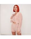 OHS Teddy Fleece Cropped Buttoned Cardigan - Blush
