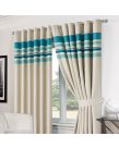 Luxury Ring Top Fully Lined Pair Thermal Blackout Ready Made Eyelet Curtain Teal Striped 90" width x 72" drop including Free Tie backs