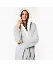 Sienna Hooded Sherpa Fleece Dressing Gown - Silver