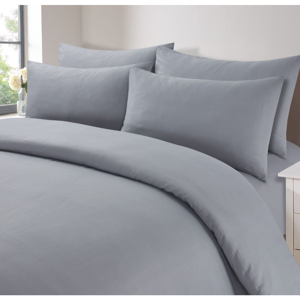 Brentfords 2 Pack Plain Dyed Housewife Pillowcases Grey