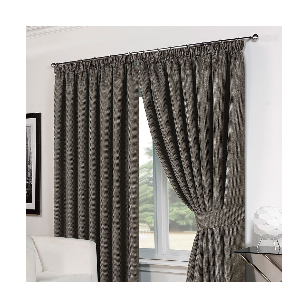 Basket Weave Tape Top Curtains With Tiebacks - Charcoal 66x54