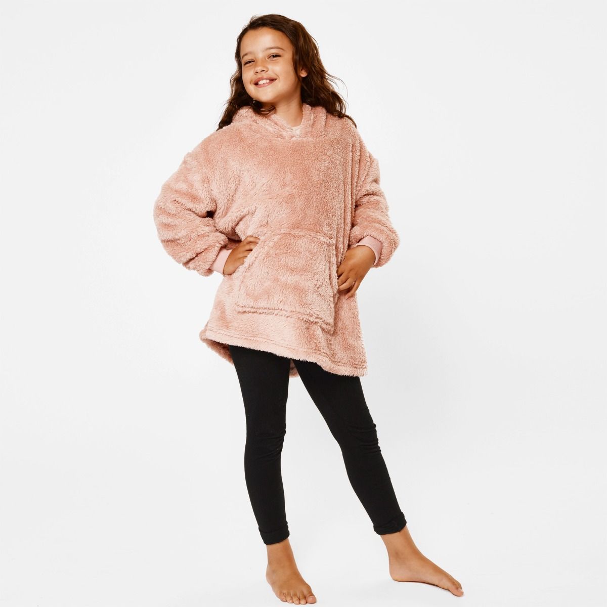 Brentfords Teddy Fleece Hoodie Blanket Oversized Sweatshirt Blush Kids