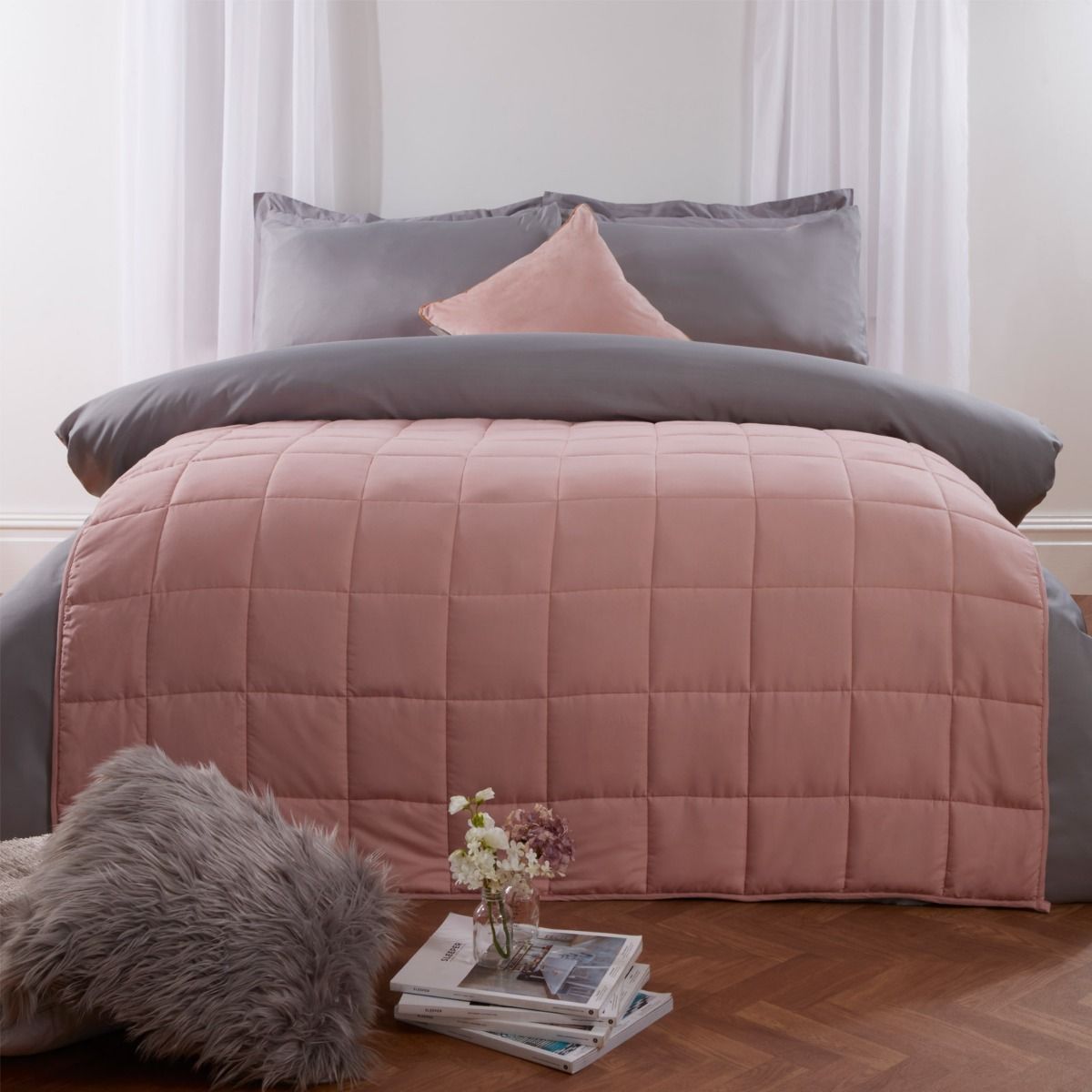 Brentfords Weighted Blanket Quilted Blush Pink, 125 x 180 cm 6kg