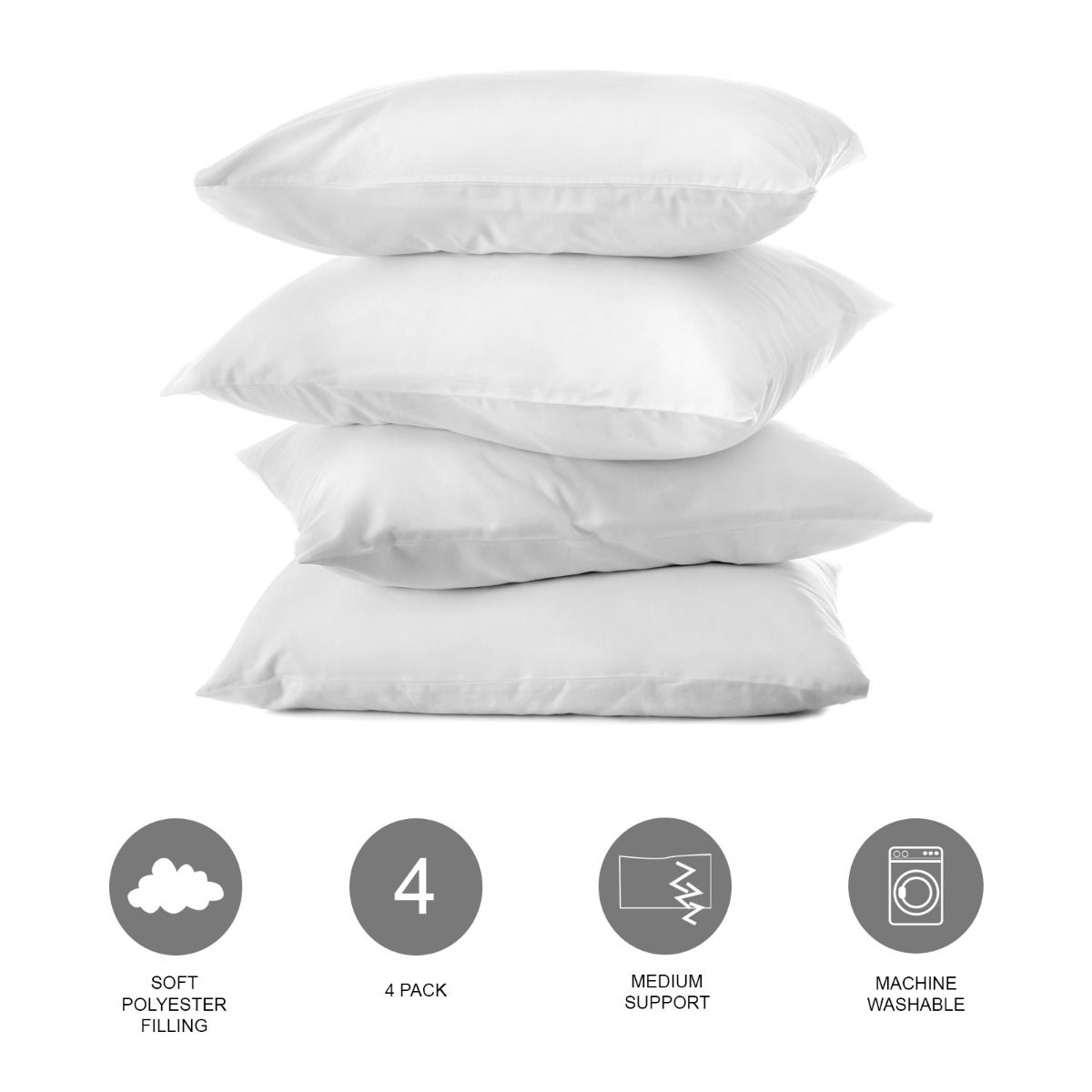Brentfords Medium Support Pillow White 46 x 71cm, 4 Pack