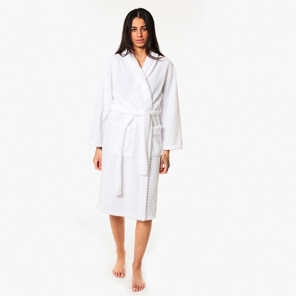 Brentfords Waffle Fleece Dressing Gown, One Size White