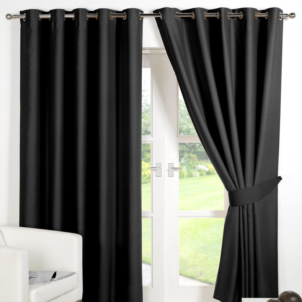 Dreamscene Eyelet Blackout Curtains - Black, 90" X 90"