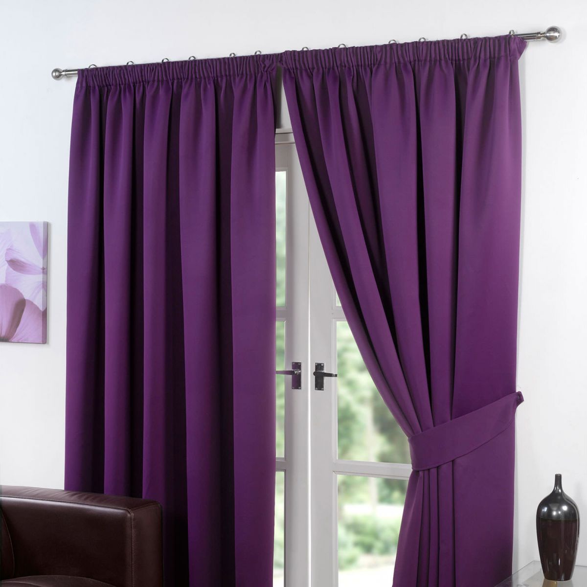 Pencil Pleat Thermal Blackout Fully Lined Curtains - Plum 46x54