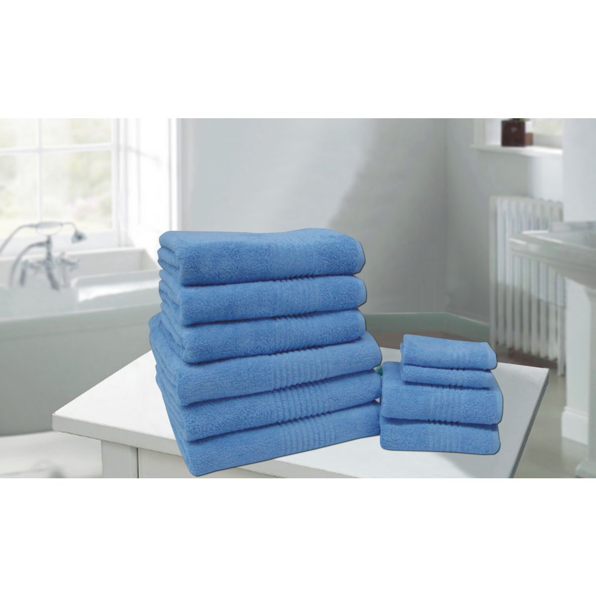 Highams 10 Piece Towel Bale Gift Sets 550 gsm - 100% Cotton - Blue