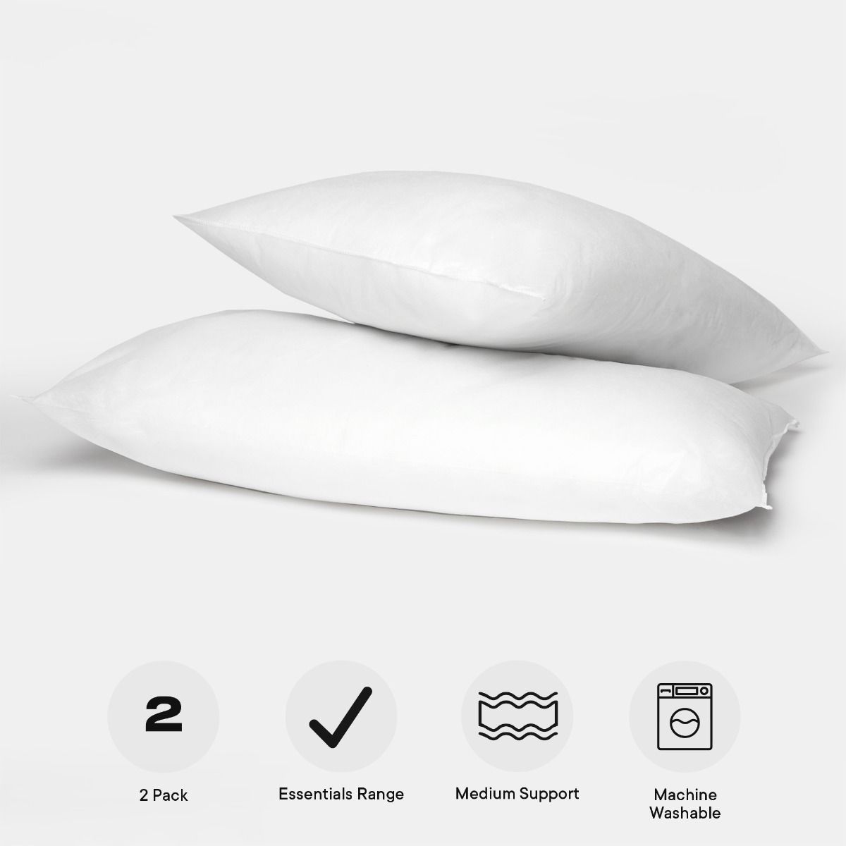 Brentfords Medium Support Pillow, White 46 x 71cm, 2 Pack