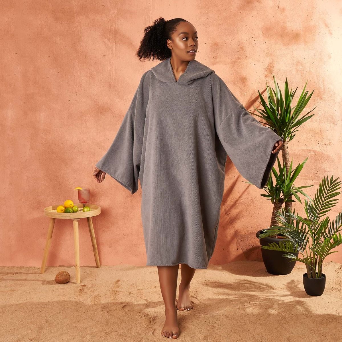Brentfords Adult Poncho Oversized Changing Robe - Charcoal
