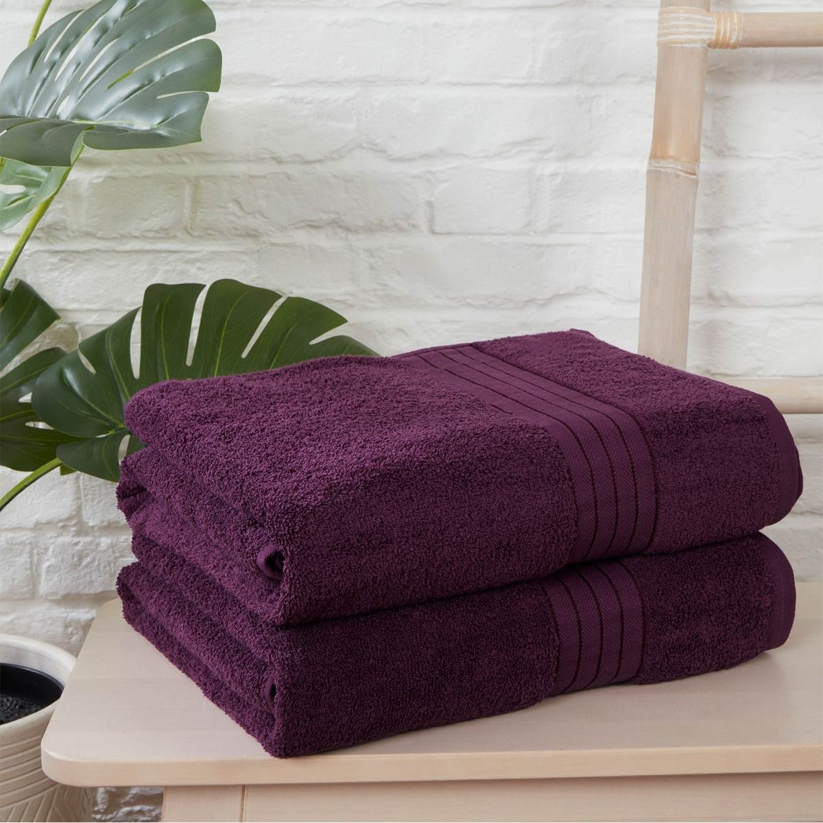 Luxury 100% Cotton 2 Jumbo Bath Sheets Large Towels Bale - Purple