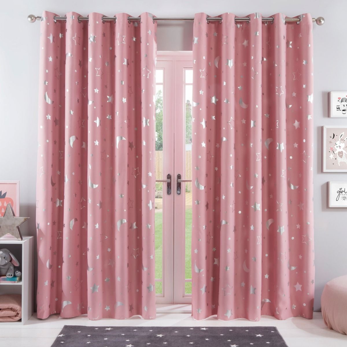 Width 46 x Drop 54 Dreamscene Eyelet Blackout Curtains Set of 2 Thermal Ring Top Window Treatment Panels Blush Pink 