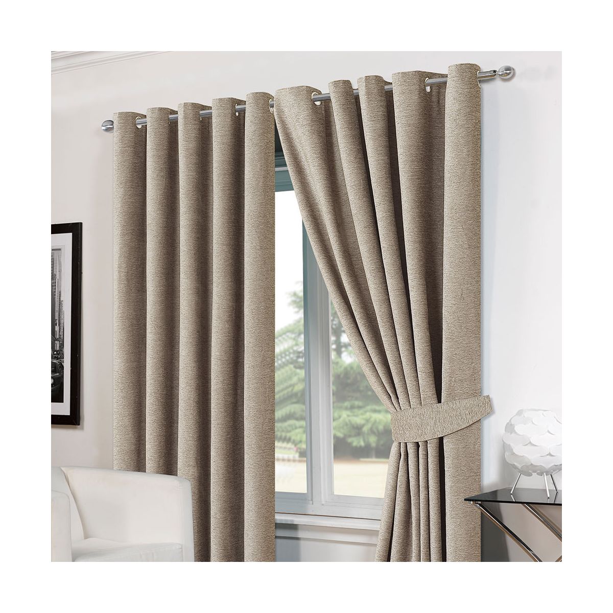 Chenille Eyelet Blackout Fully Lined Curtains - Silver Grey 46x72