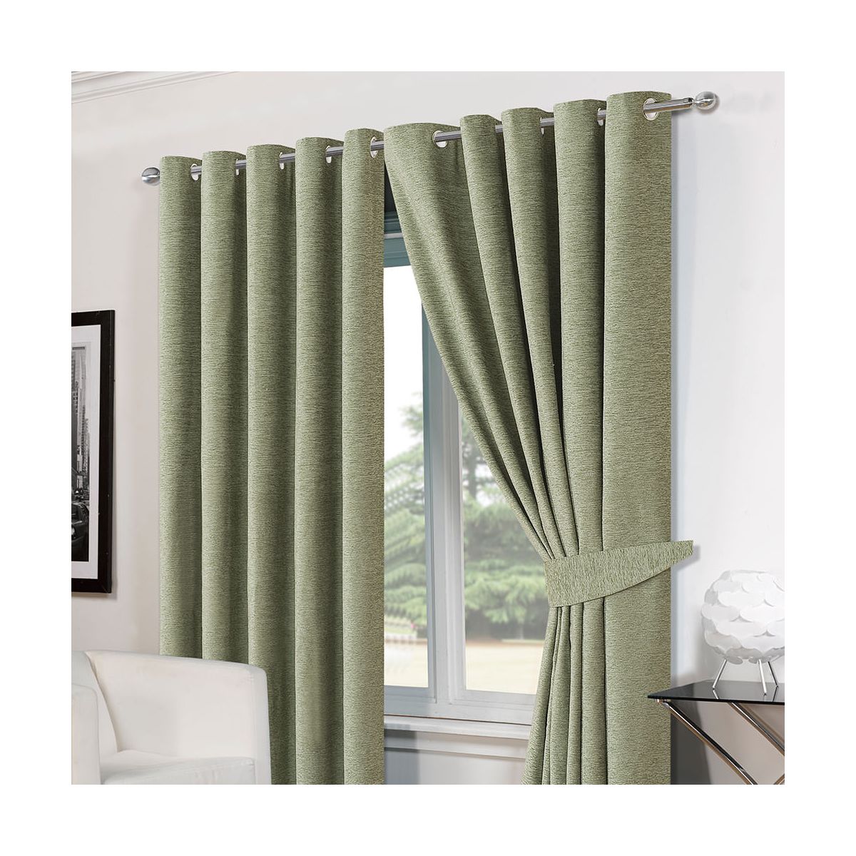 Chenille Eyelet Blackout Curtains 46"x54" - Soft Green 
