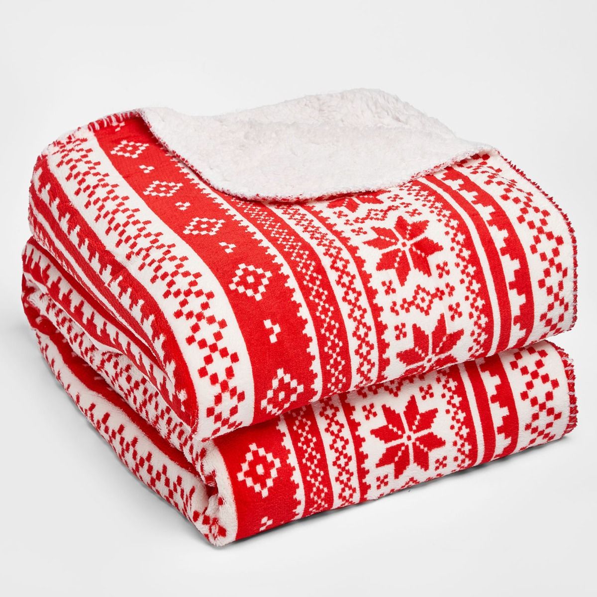 Dreamscene Plain Sherpa Fleece Throw, Red - 150 x 180cm