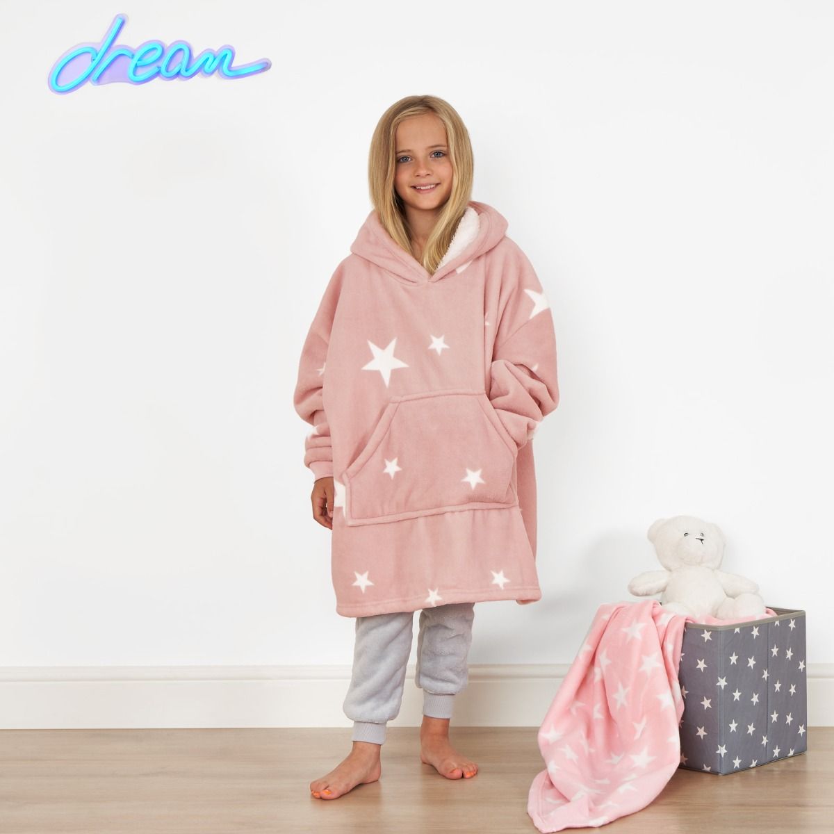 Dreamscene Star Print Hoodie Blanket, Pink - Kids