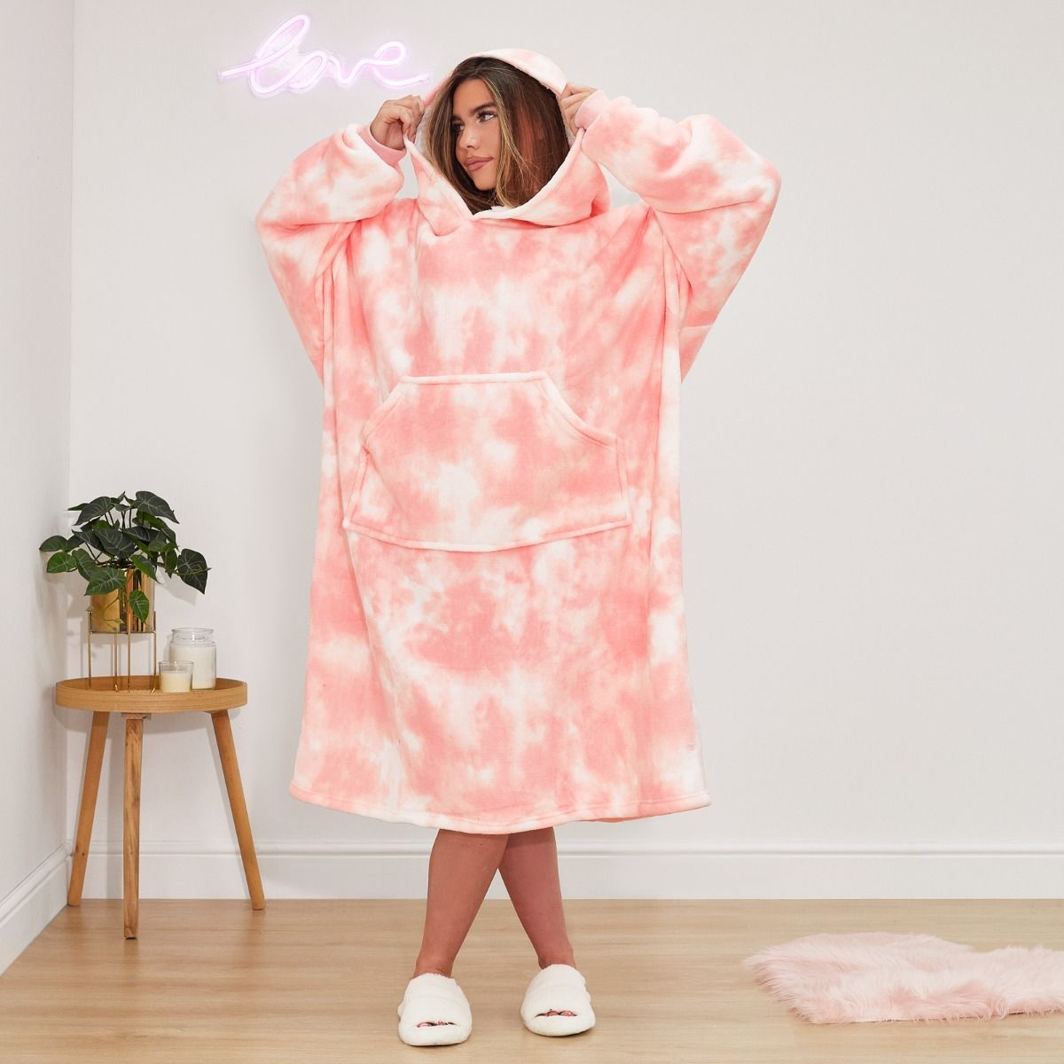 Dreamscene Extra Long Tie Dye Hoodie Blanket - Blush Pink