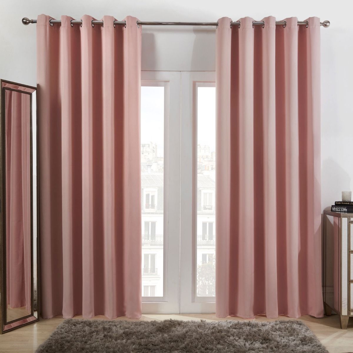 Dreamscene Eyelet Blackout Curtains , Blush Pink - 90 x 90''