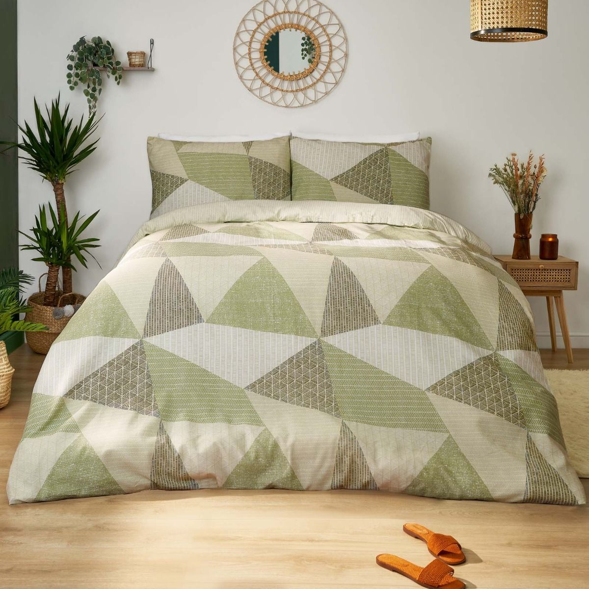 Dreamscene Textured Geo Duvet Set - Sage