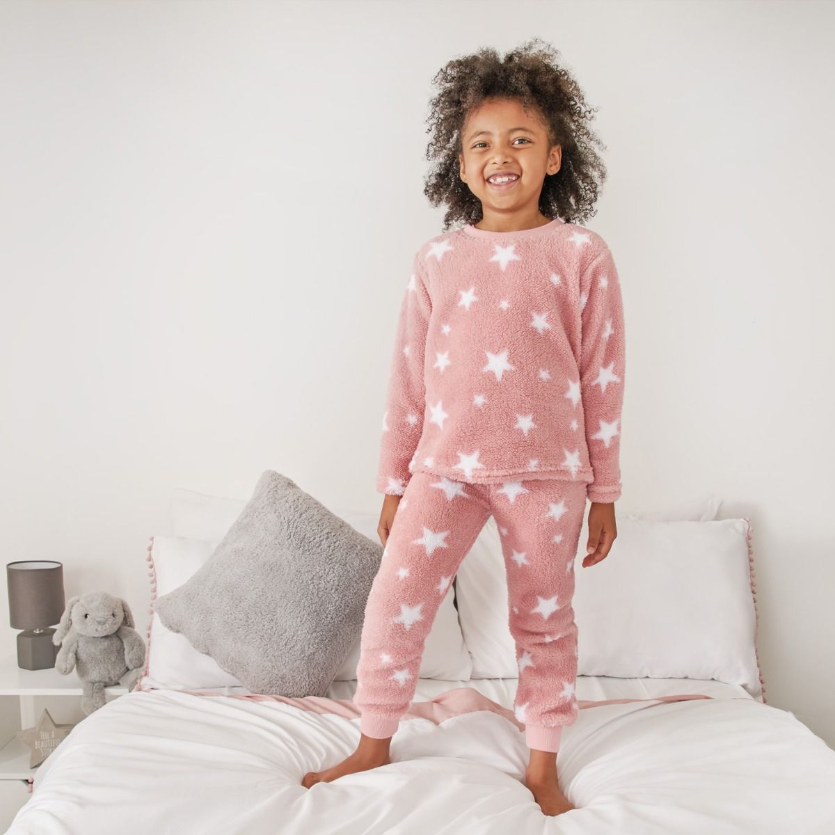Muildier beeld Zeeziekte Dreamscene Kids Star Print Fleece Pyjama Set - Blush