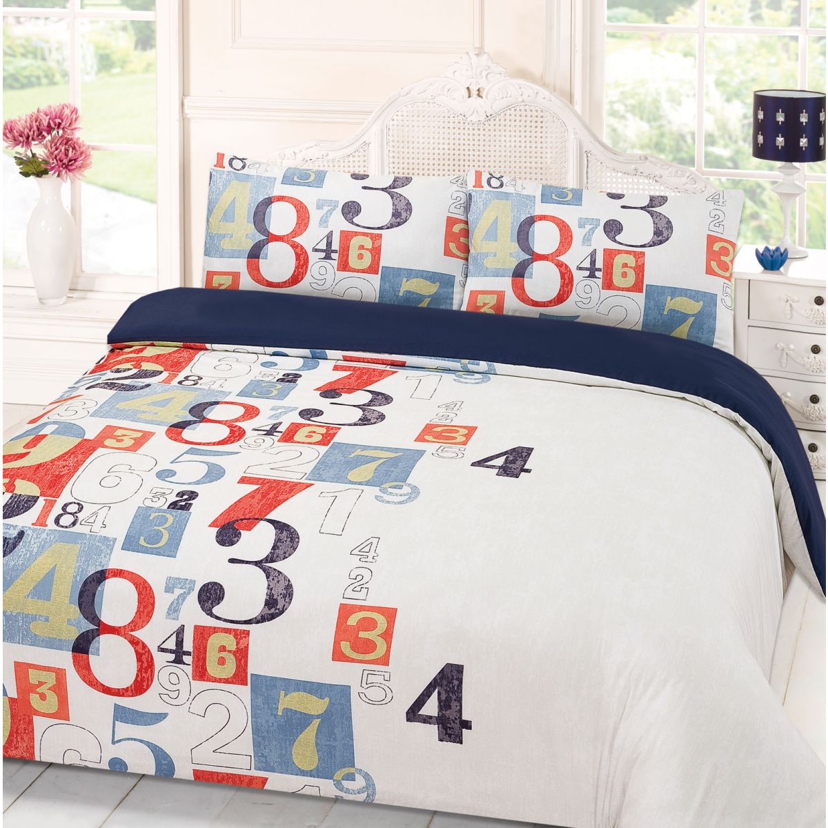 Duvet Cover with Pillowcase Bedding Set Digit Blue Yellow - Double