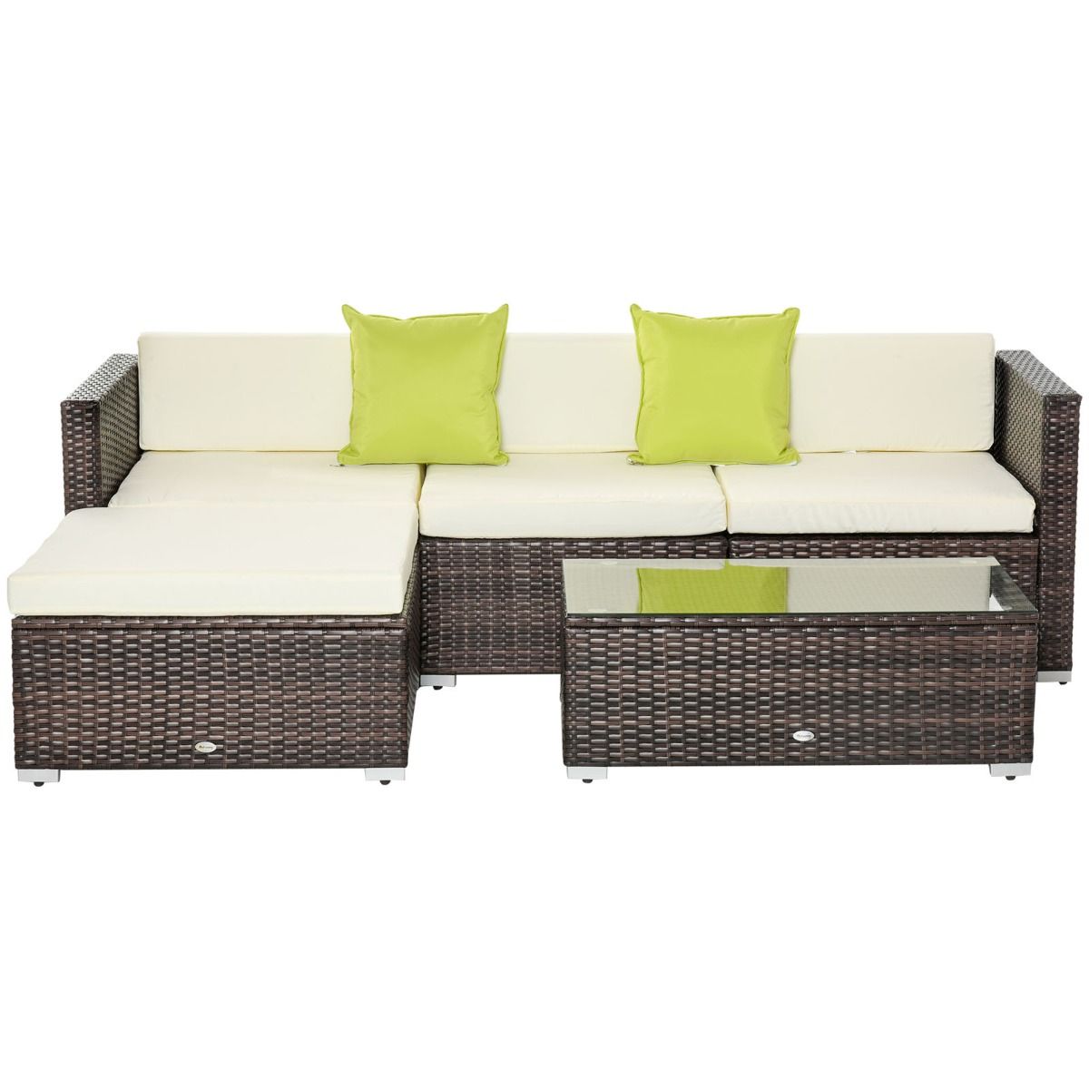 Outsunny Rattan Garden Sectional Sofa Set, Brown - 4 Seater