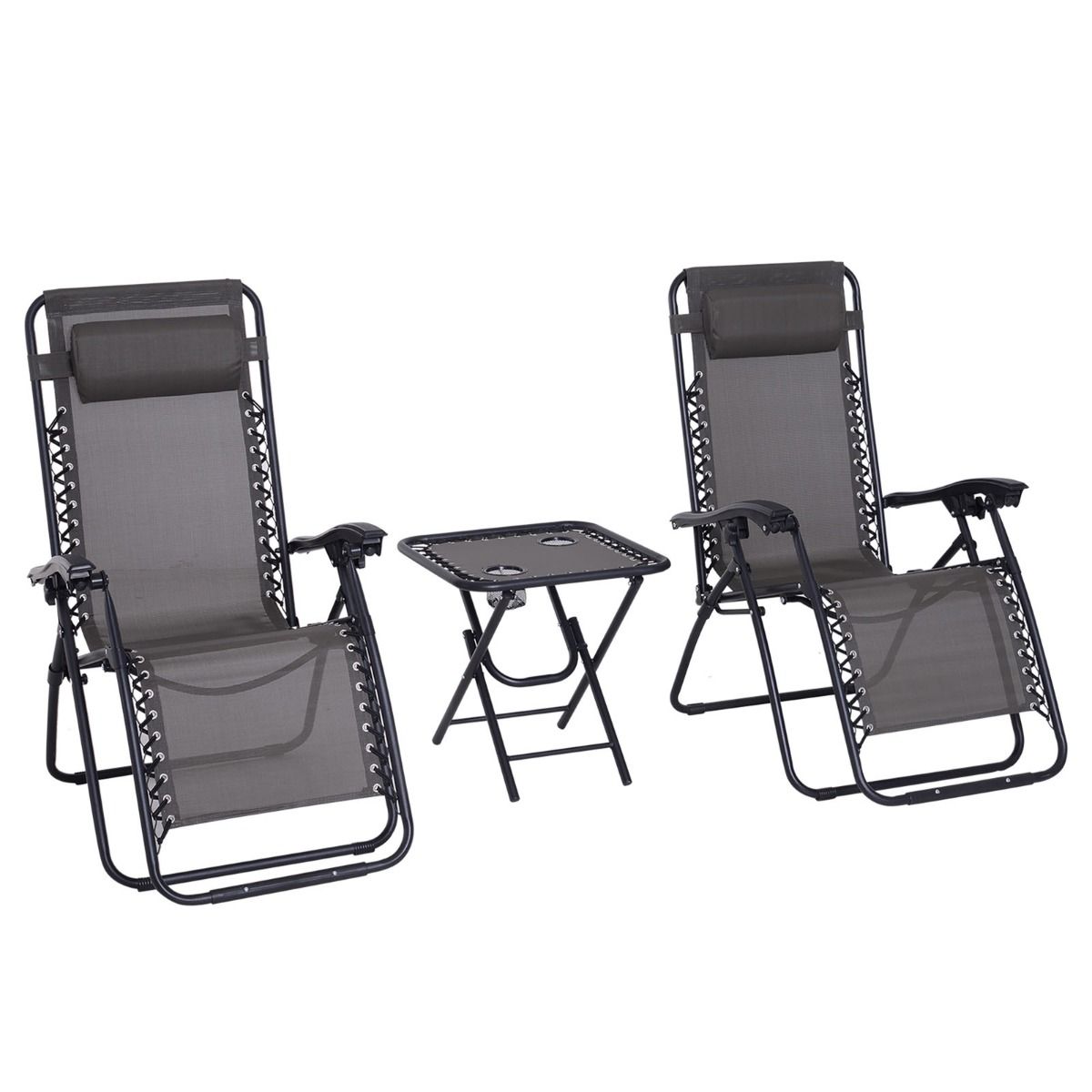 Outsunny Zero-Gravity Chairs With Foldable Table, Grey - 2 Chairs