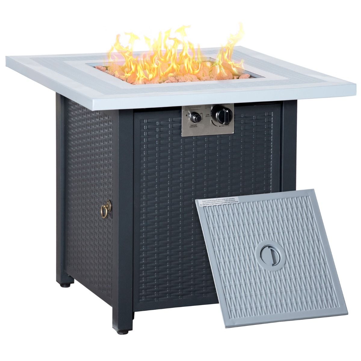 Outsunny Square Propane Gas Fire Pit Table - Black/Grey