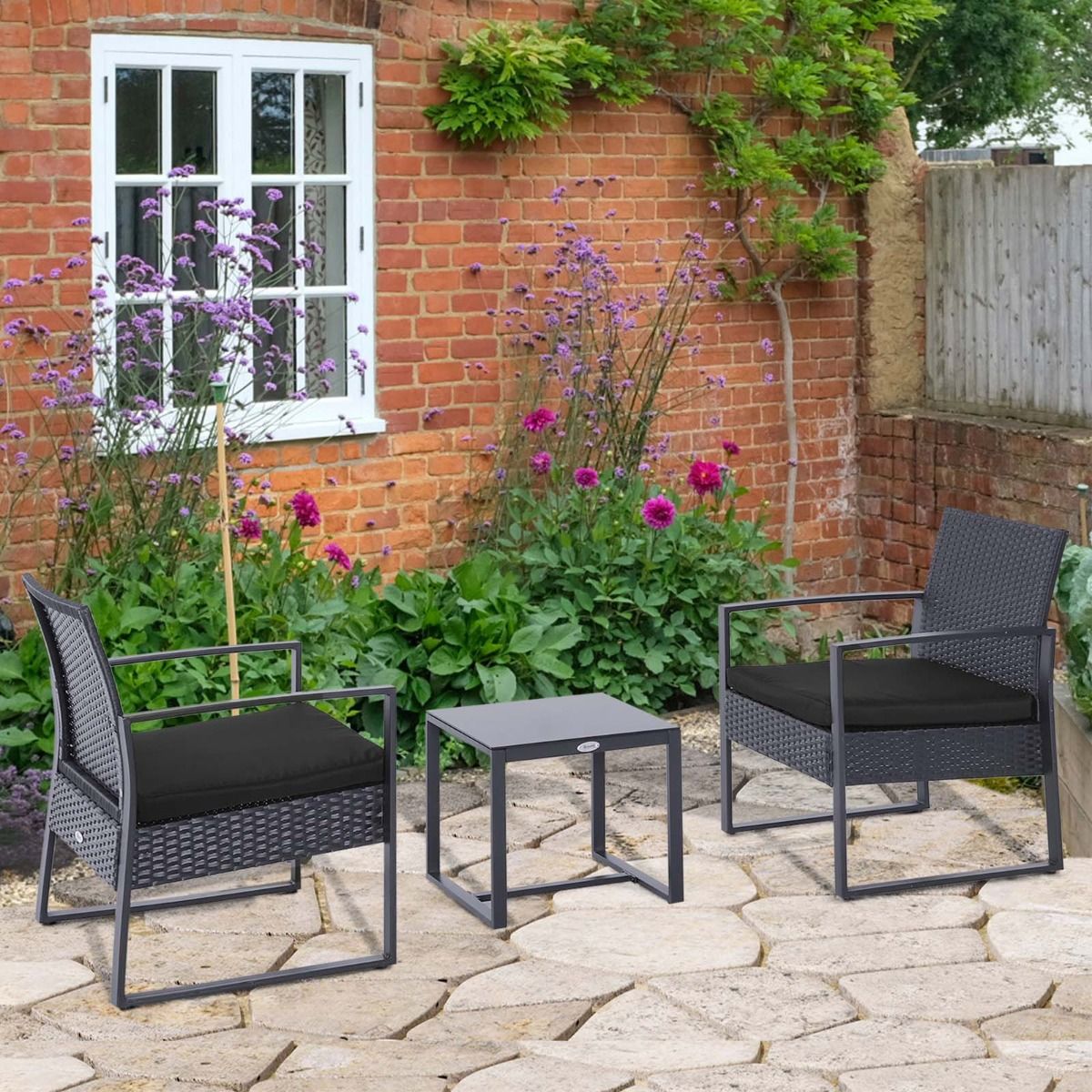 Outsunny Rattan Wicker Bistro Set With Table, Grey 3 Piece