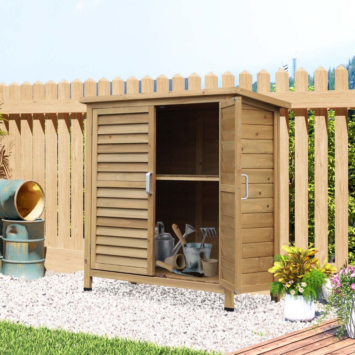 Outsunny Wooden Garden Storage Shed Natural 2.8 x 1.5 ft