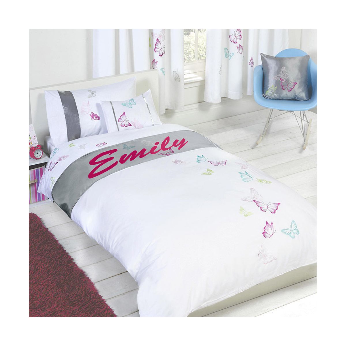 Tobias Baker Personalised Butterfly Duvet Cover Pillow Case Bedding Set - Emily, Double