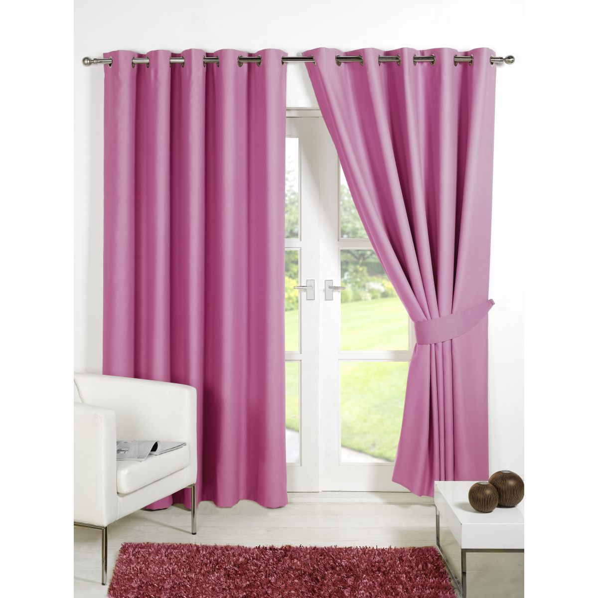 Luxury Ring Top Fully Lined Pair Thermal Blackout Eyelet Curtain Pink 90" x 108"