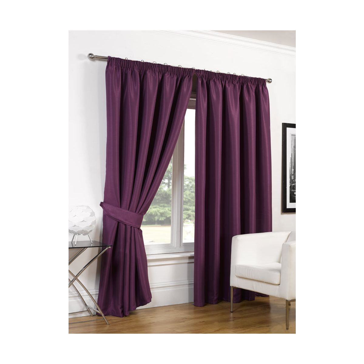 Luxury Faux Silk Blackout Curtains Including Tiebacks - Aubergine 46x54