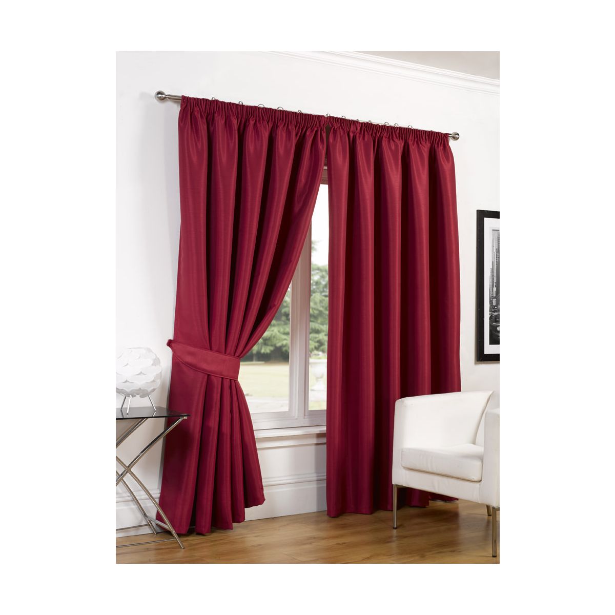 Luxury Faux Silk Blackout Curtains Including Tiebacks - Red 46"X72"