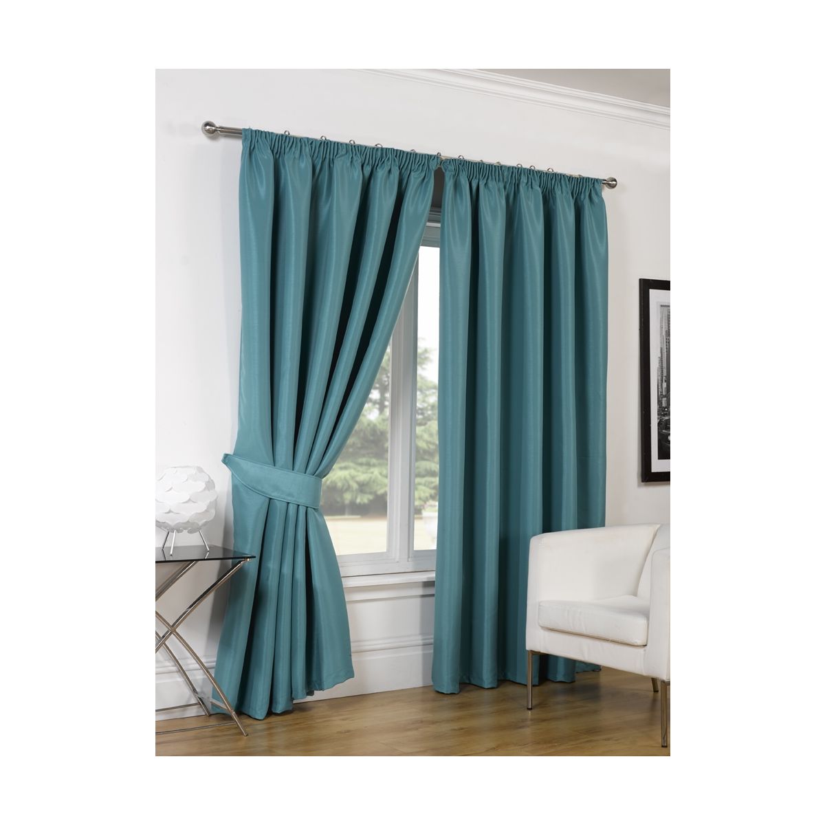 Luxury Faux Silk Blackout Curtains Including Tiebacks - Teal 46"X72"
