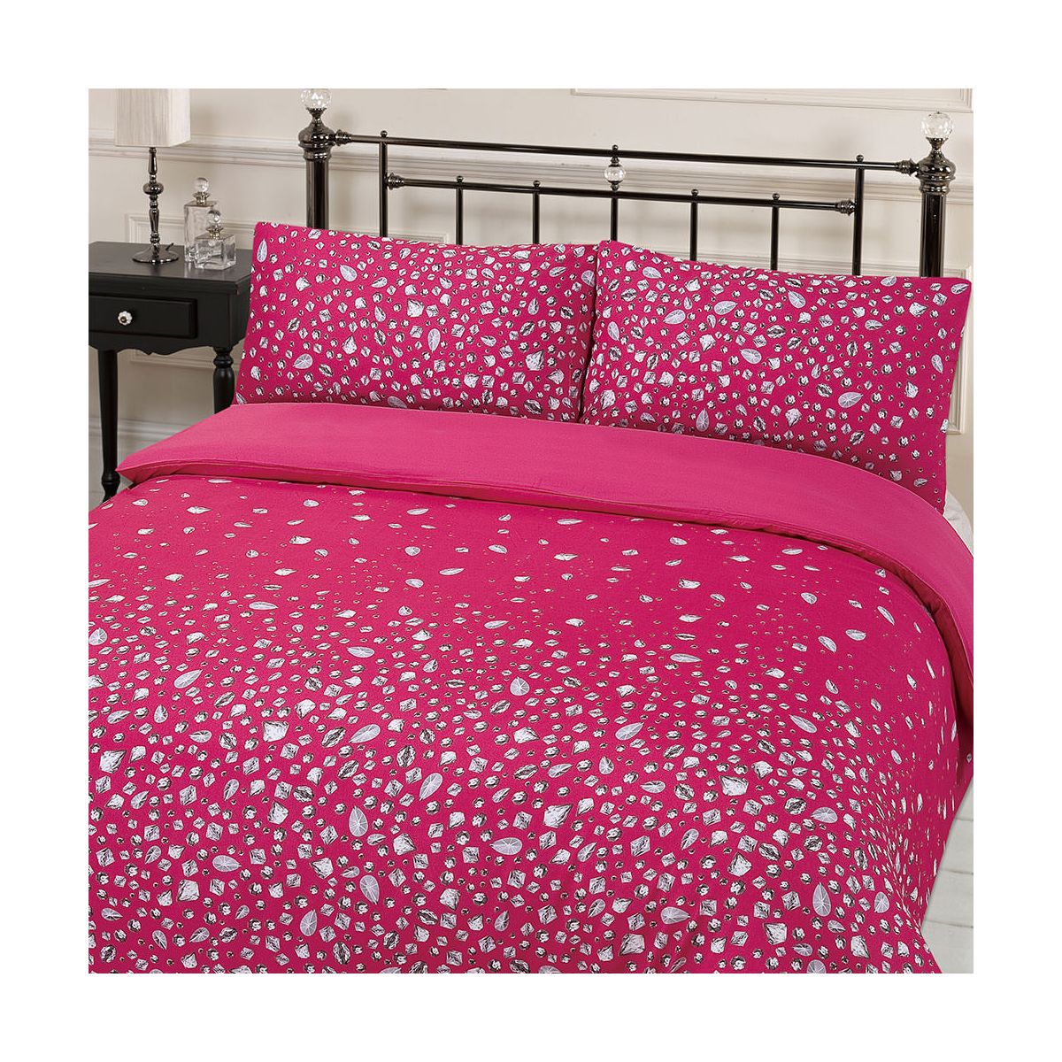 Dreamscene Glitz Gem Print Sparkle Quilt Duvet Cover With Pillowcases Bedding Set Pink - Super King