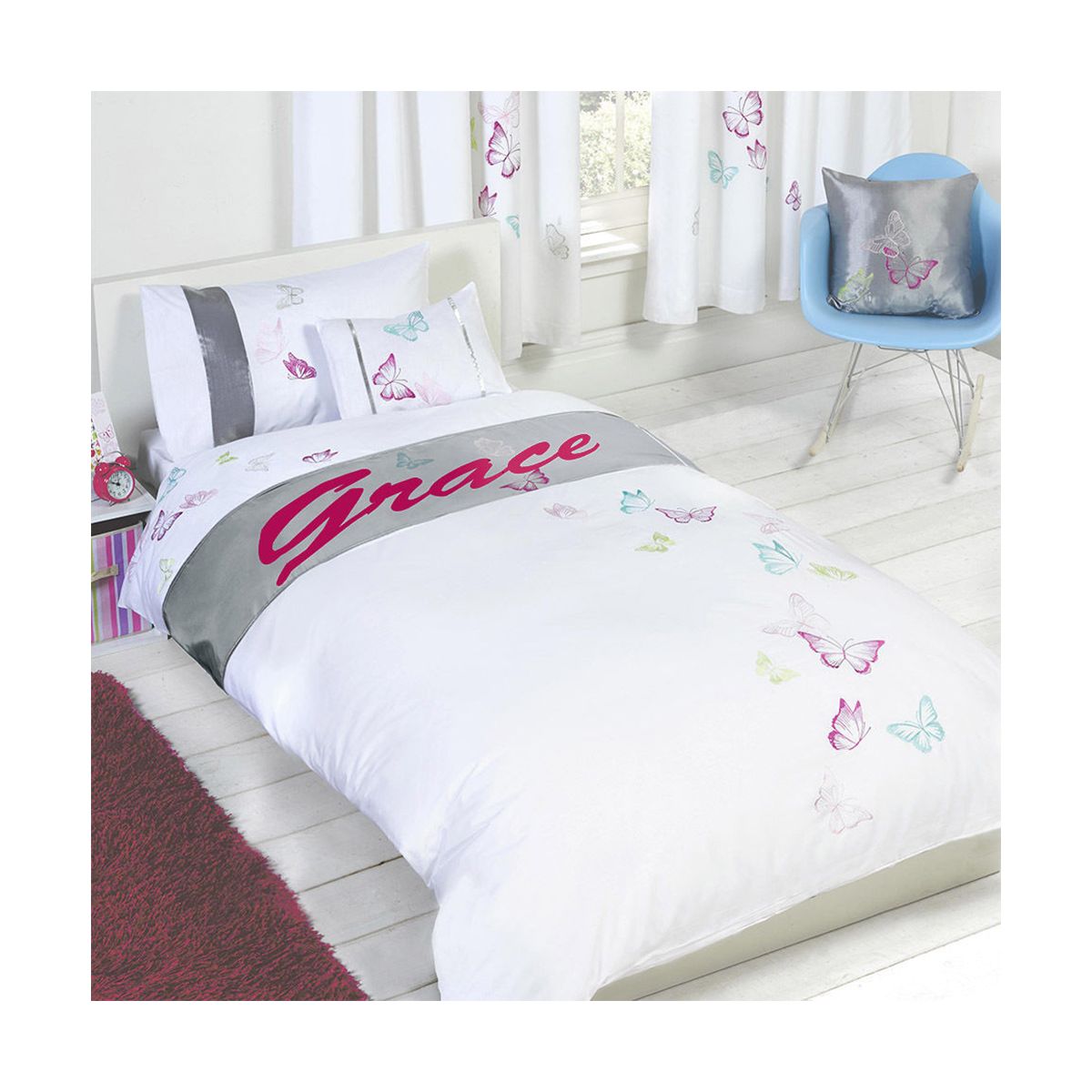 Tobias Baker Personalised Butterfly Duvet Cover Pillow Case Bedding Set - Grace, Single