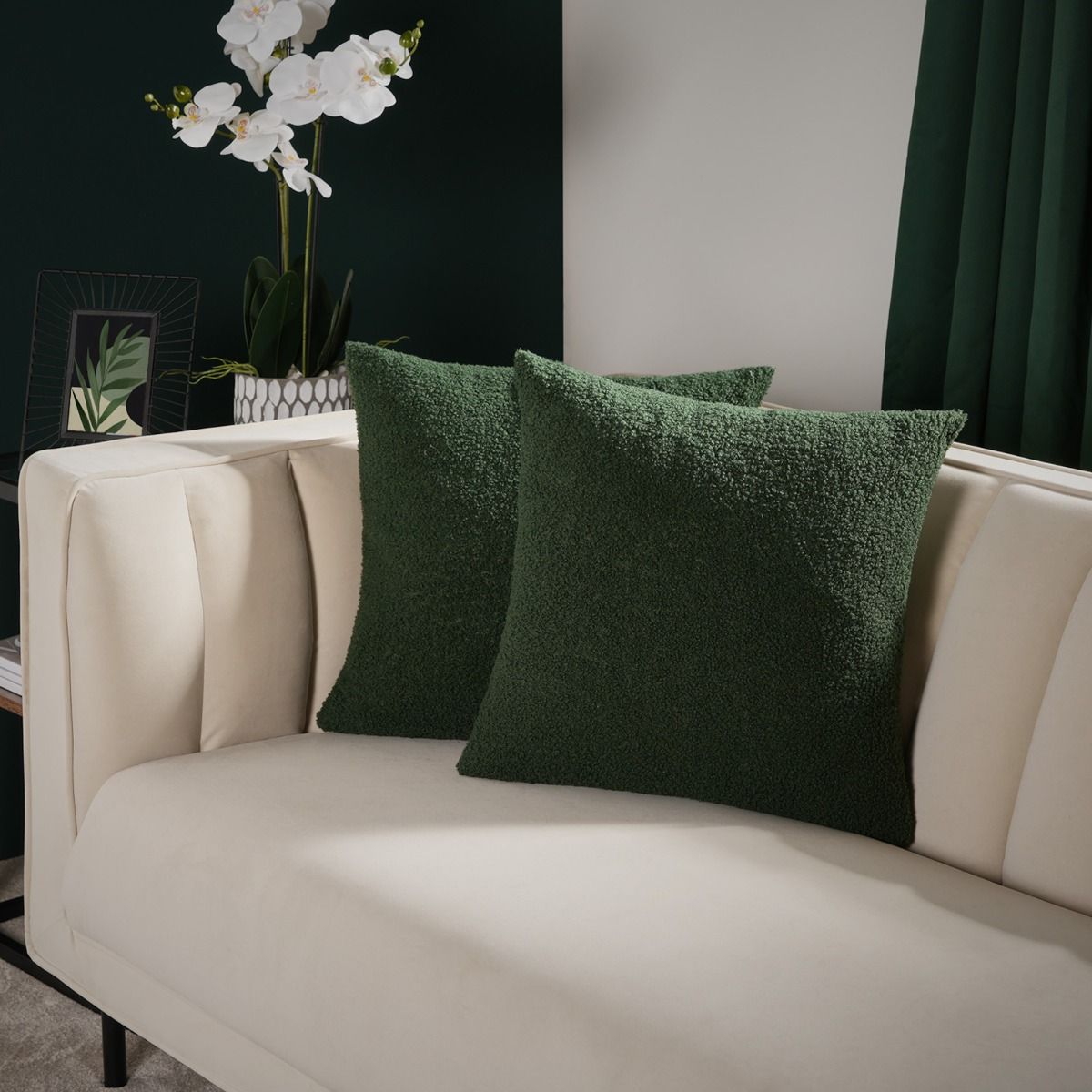 Highams Boucle Cushion Covers - Forest Green