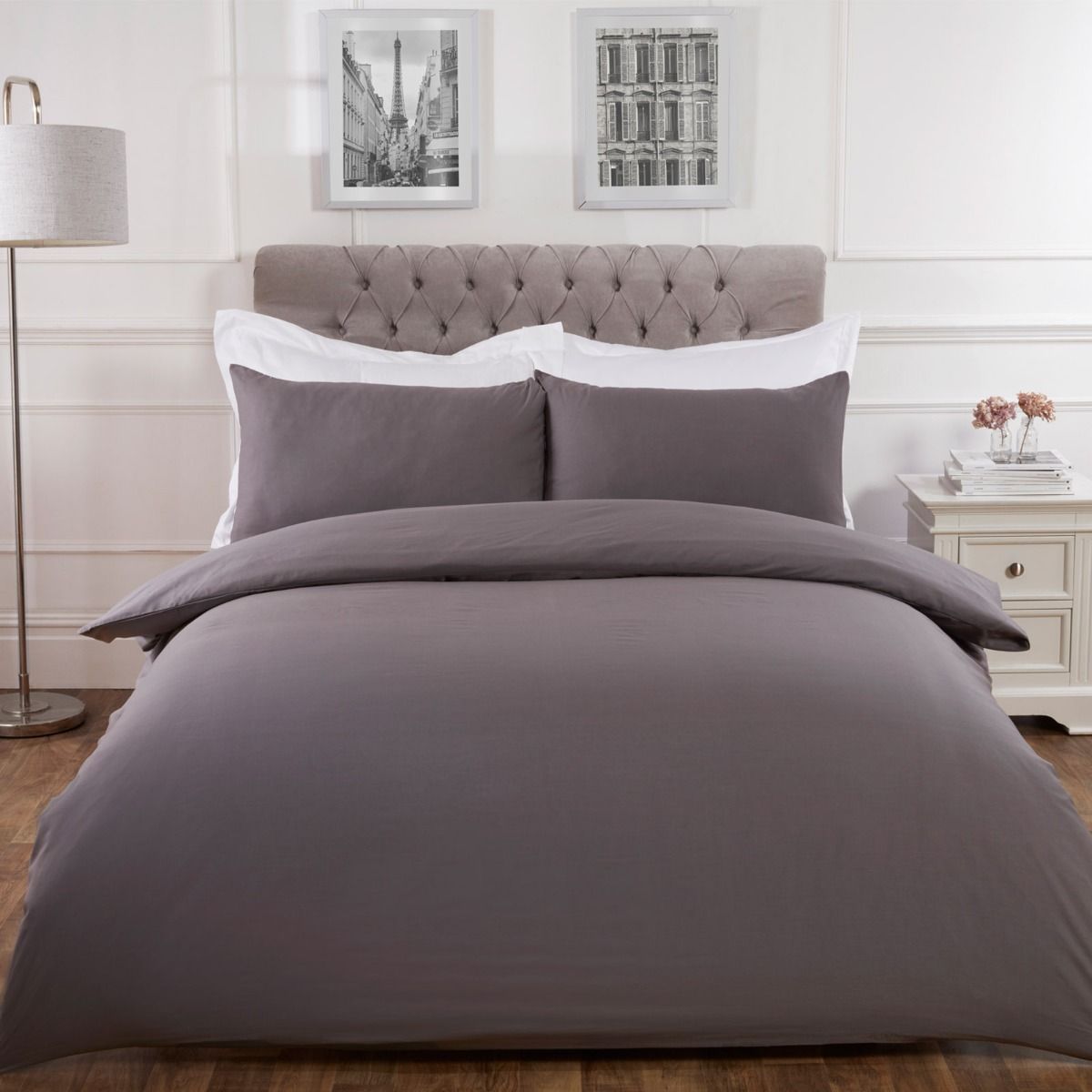 Highams Easy Care Polycotton Duvet Cover Set - Charcoal Grey